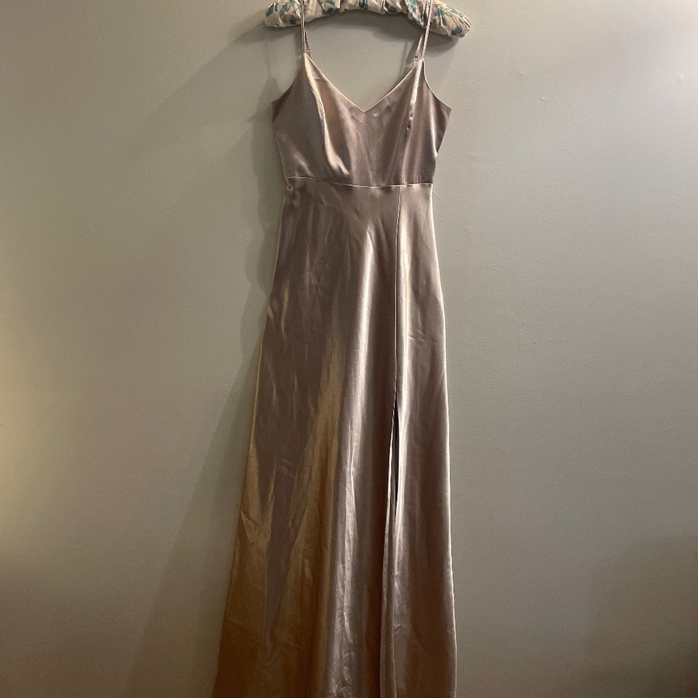 Birdy Grey Silky Floor Length Dress V Neck Empire Waist